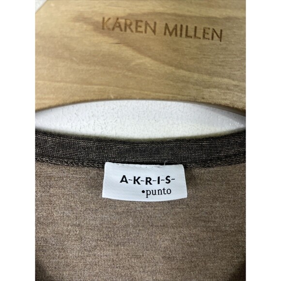 AKRIS Women’s T Shirt Size 12 Brown Cropped Short Sleeve Top Space Dye - Picture 2 of 6